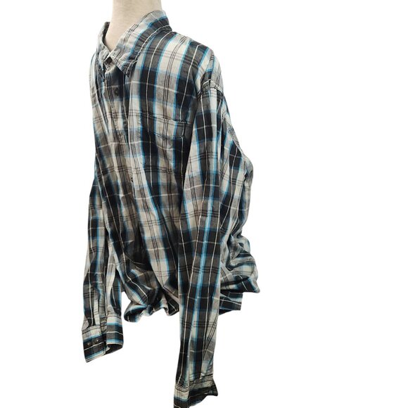 Wrangler Mens 2XL Long Sleeve Plaid Button-Up Shirt Blue Black - Picture 10 of 10